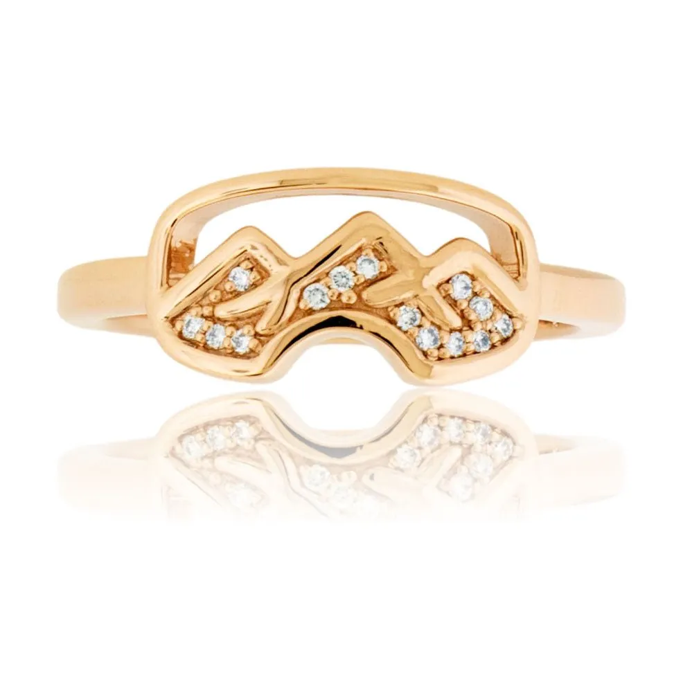 Gold Goggles Ring with Diamond Mountain