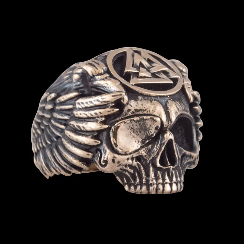 Handcrafted Odin with Valknut Symbol Bronze Ring