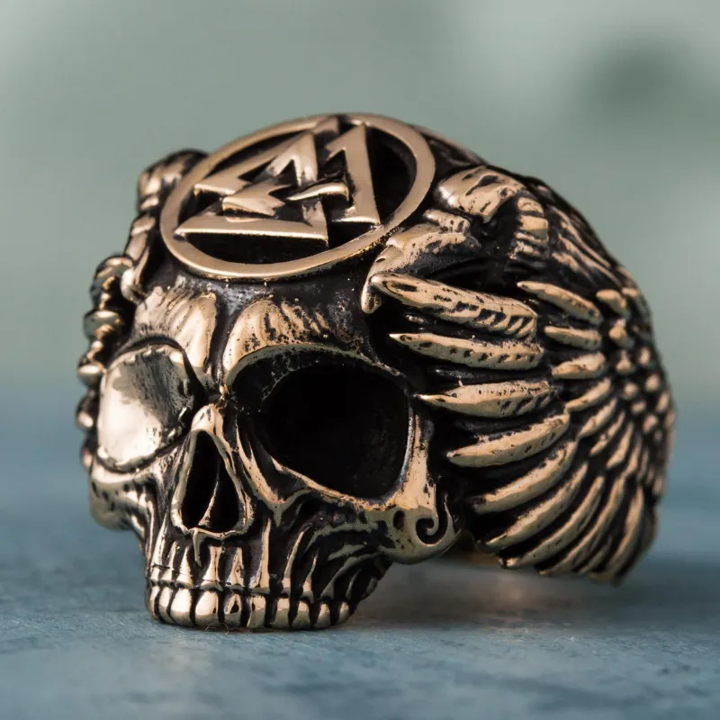 Handcrafted Odin with Valknut Symbol Bronze Ring