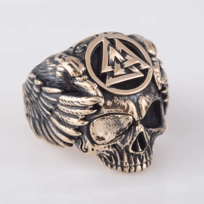 Handcrafted Odin with Valknut Symbol Bronze Ring