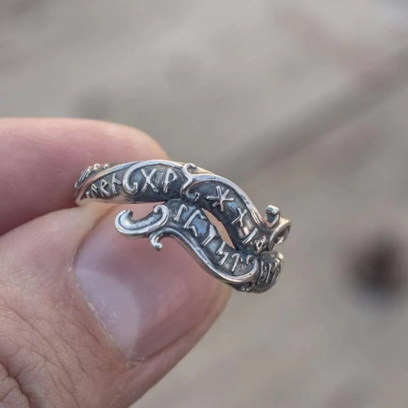 Handcrafted Ouroboros Runes Symbol Sterling Silver Ring