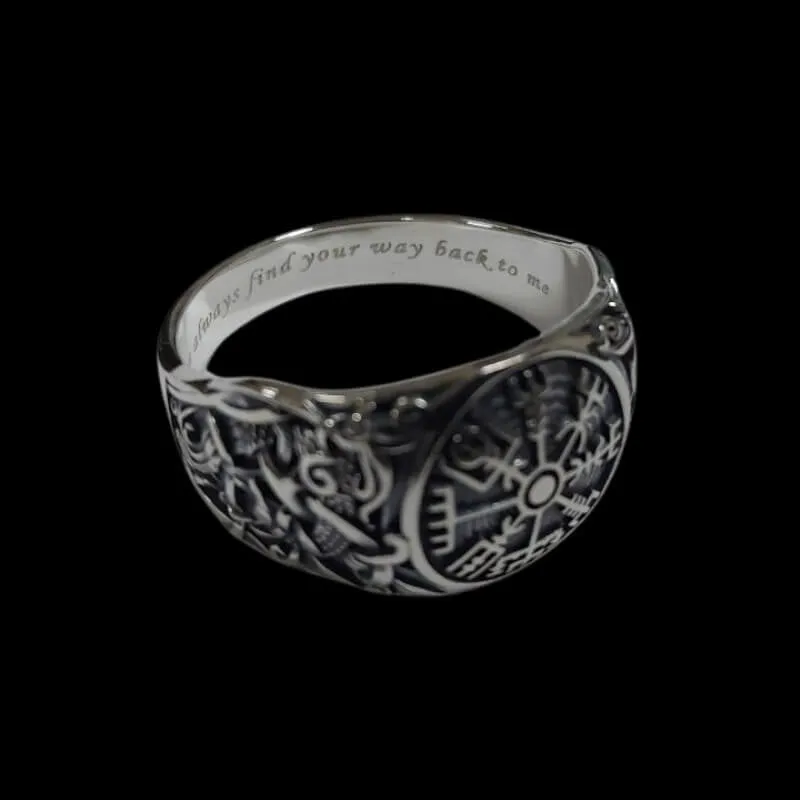 Handcrafted Ouroboros Runes Symbol Sterling Silver Ring