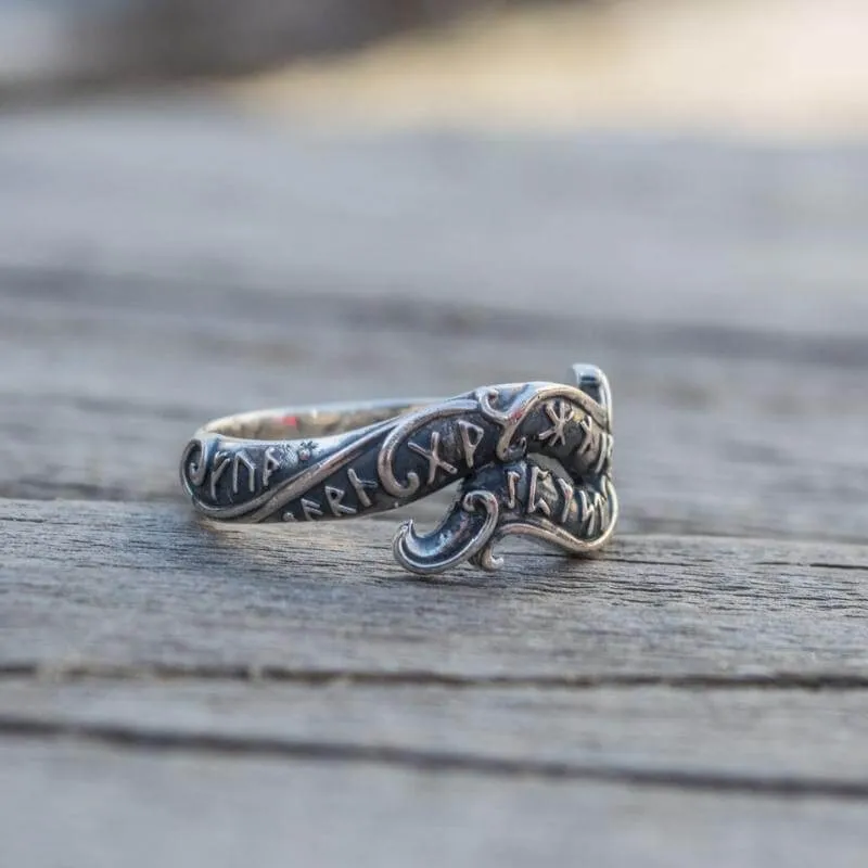 Handcrafted Ouroboros Runes Symbol Sterling Silver Ring
