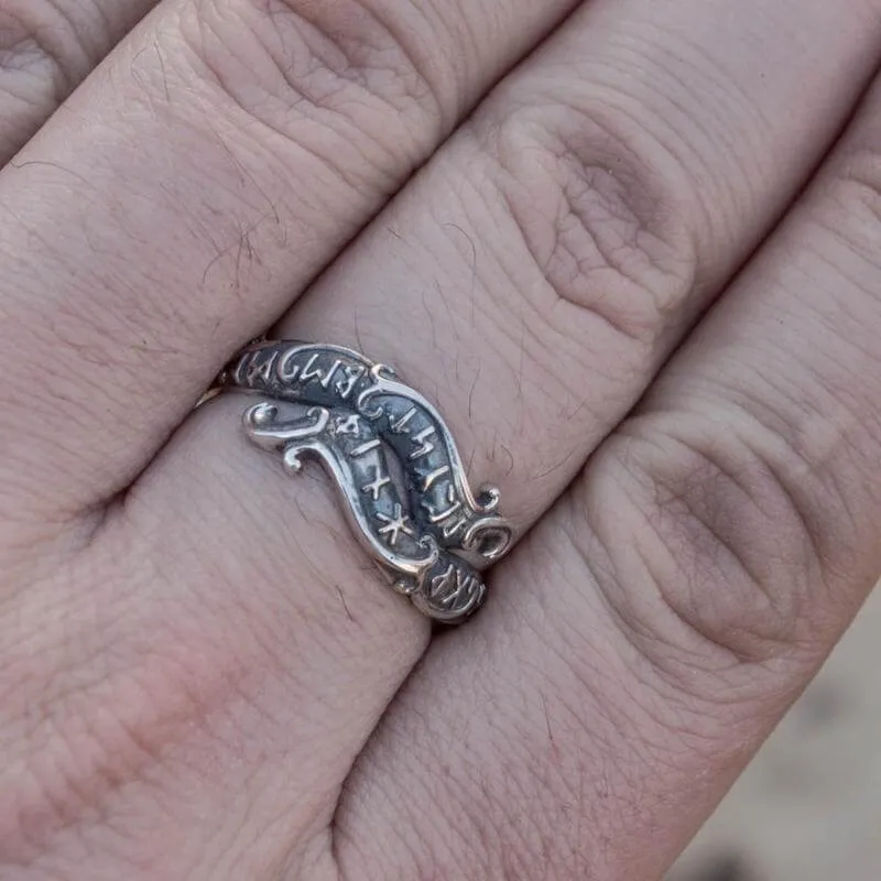 Handcrafted Ouroboros Runes Symbol Sterling Silver Ring