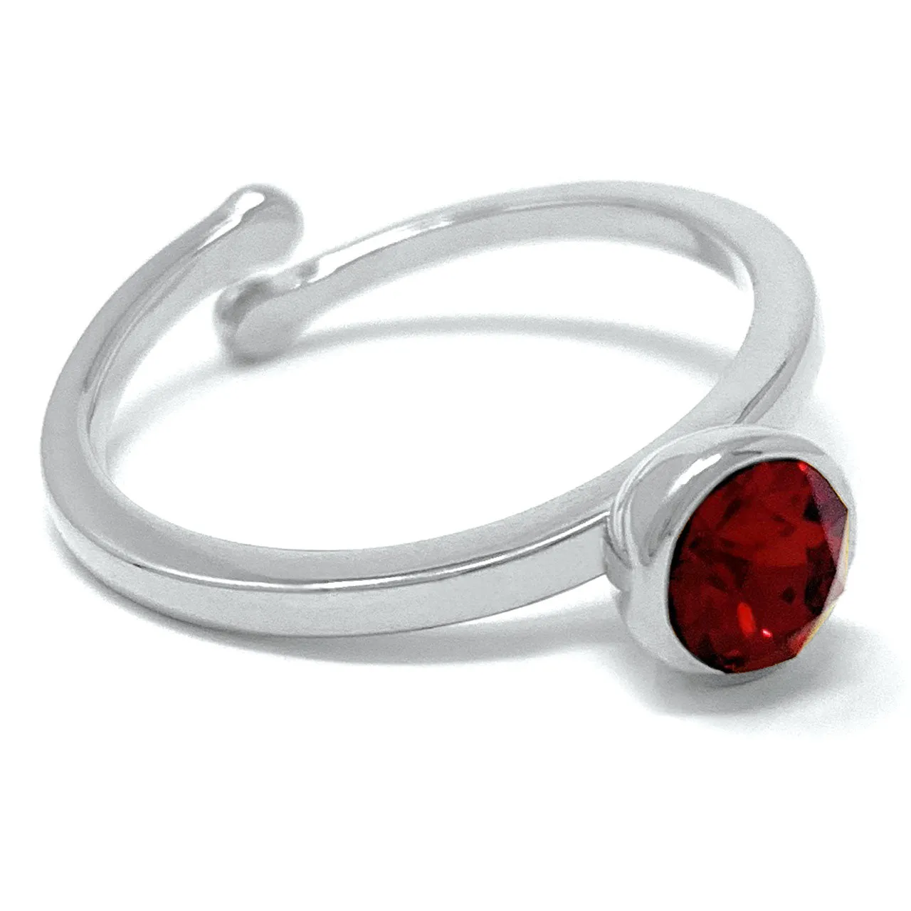 Harley Adjustable Ring with Red Siam Round Crystals from Swarovski Silver Toned Rhodium Plated