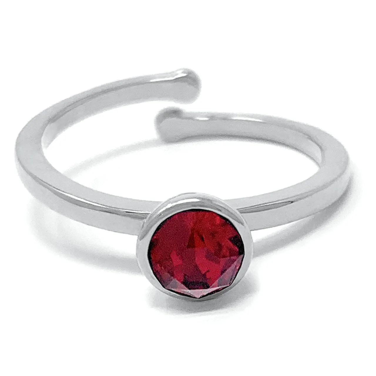 Harley Adjustable Ring with Red Siam Round Crystals from Swarovski Silver Toned Rhodium Plated