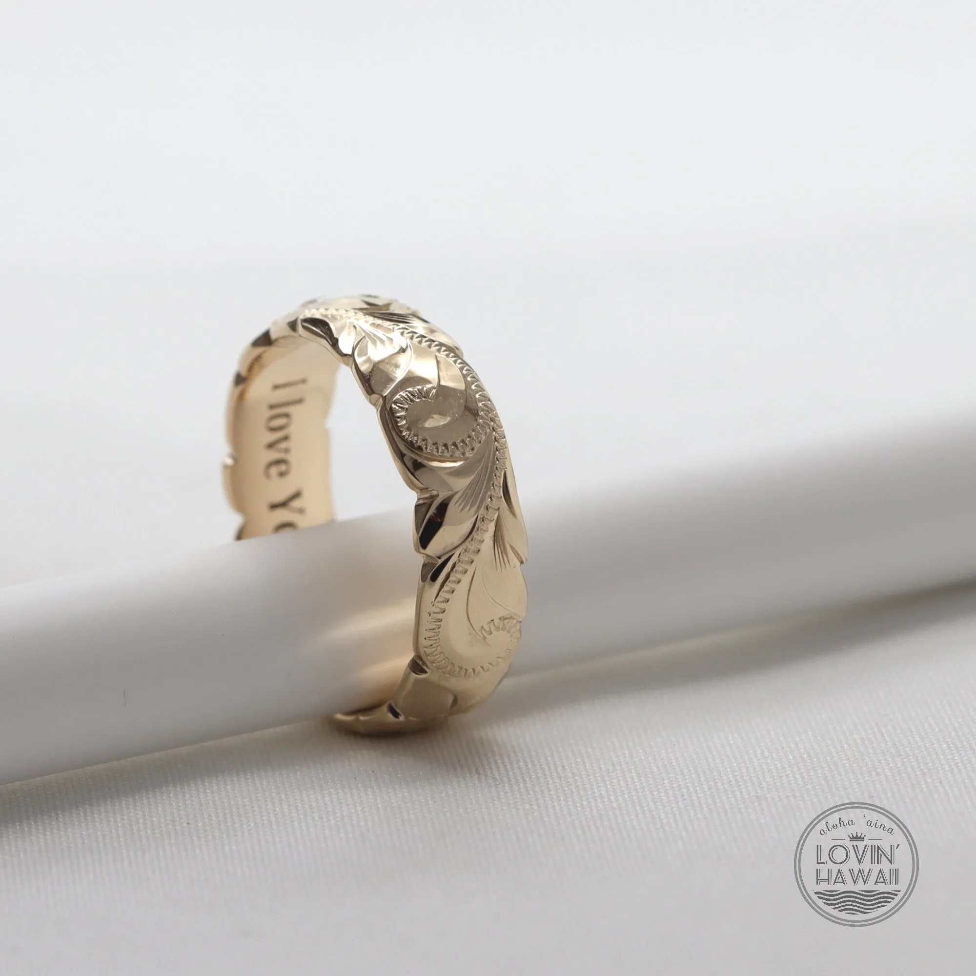 Hawaiian Gold and Silver Ring Set, Hand Engraved Design ( 6mm & 8mm Width)