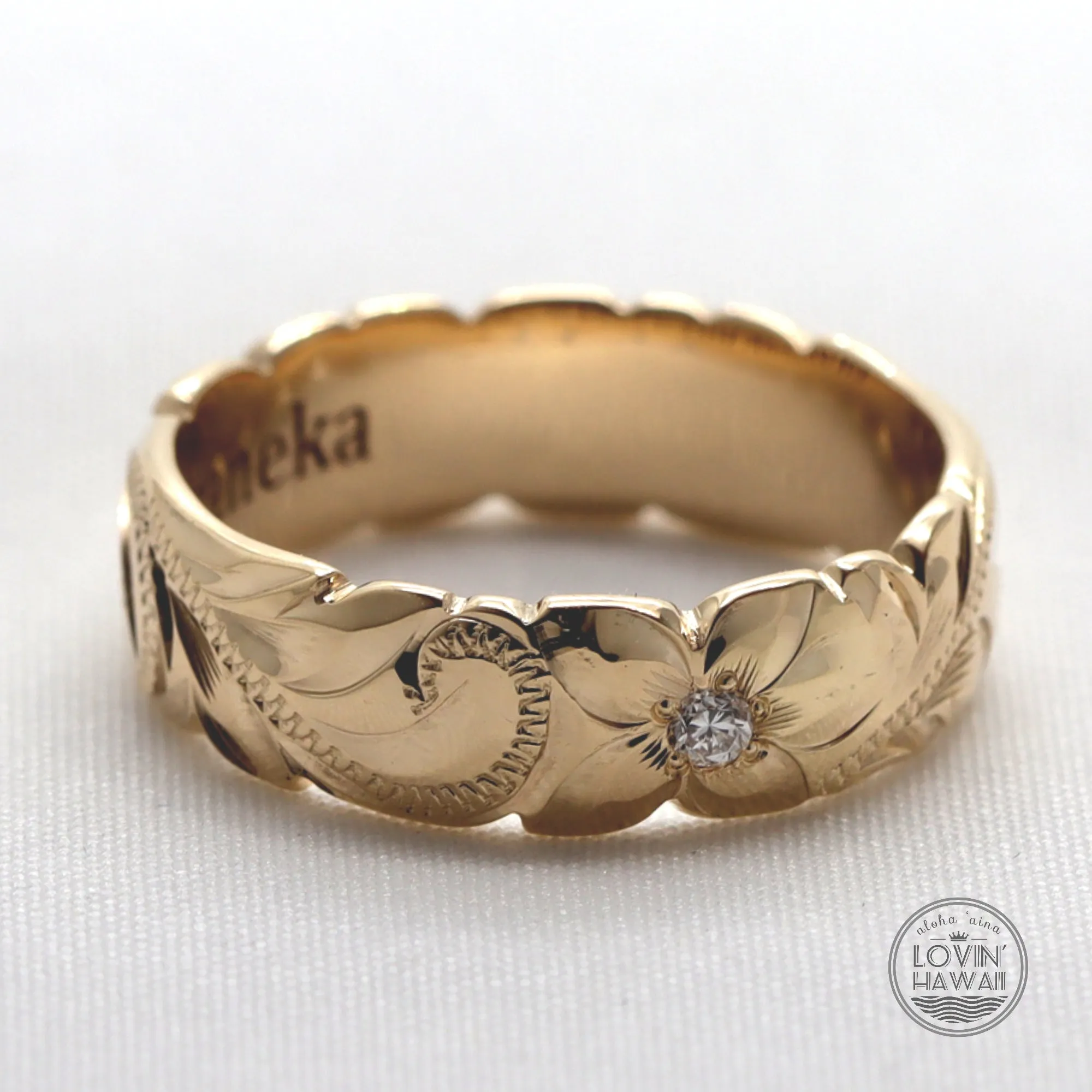 Hawaiian Gold and Silver Ring Set, Hand Engraved Design ( 6mm & 8mm Width)