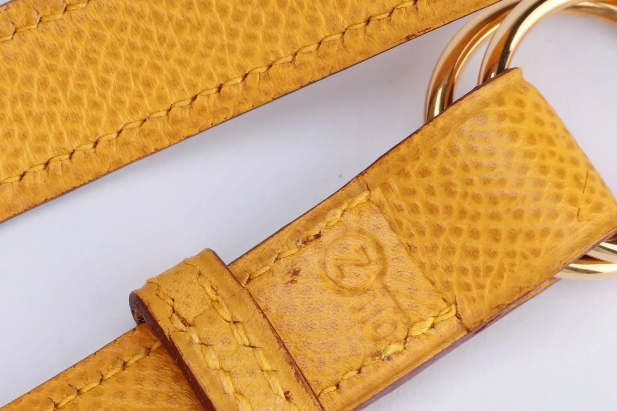 Hermes Vintage Mustard Yellow Courcheval Leather Belt (Stamp Z circle) with Gold Rings with Box