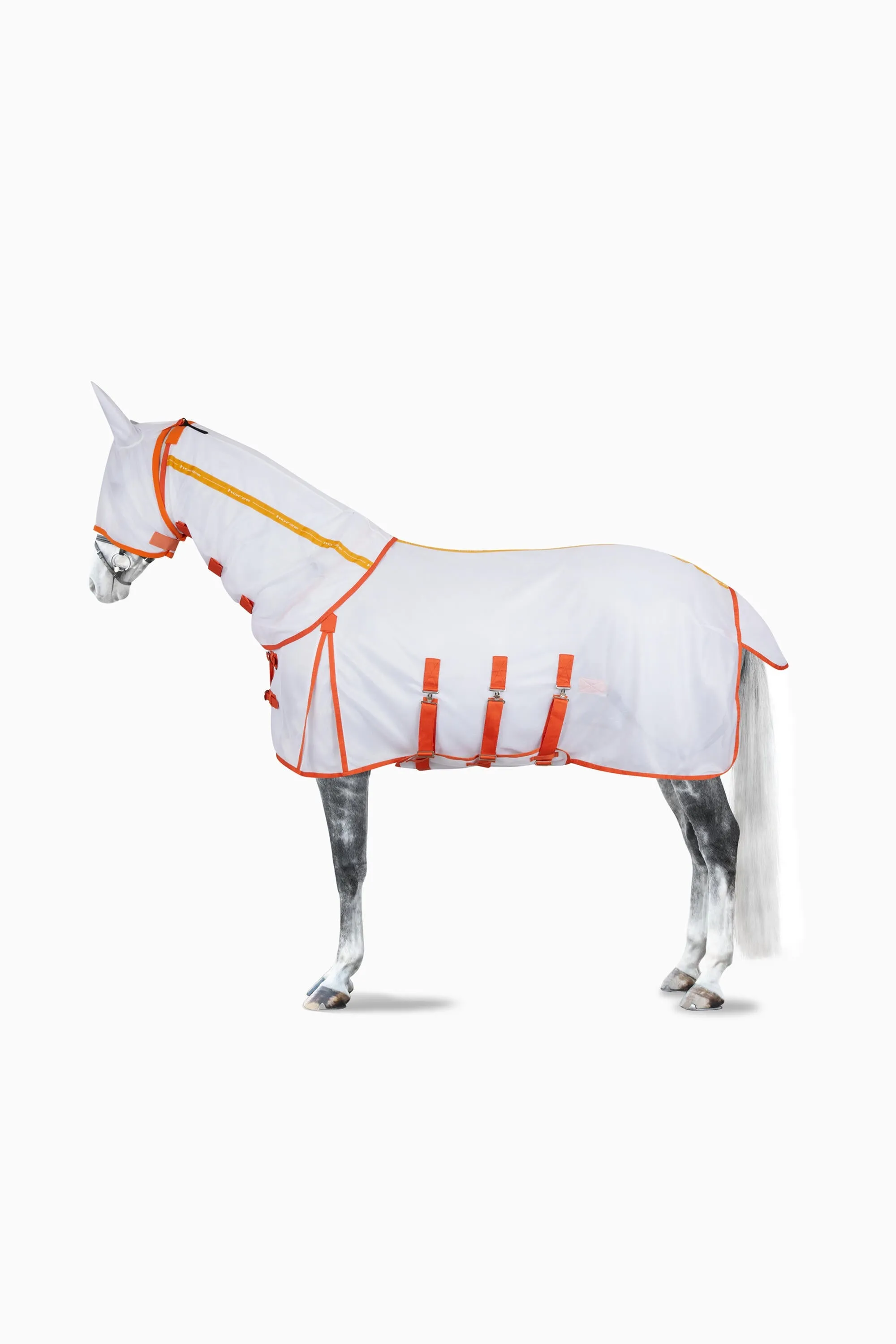 Horze Fly Set with Rug , Detachable Neck  and Mask White & Orange