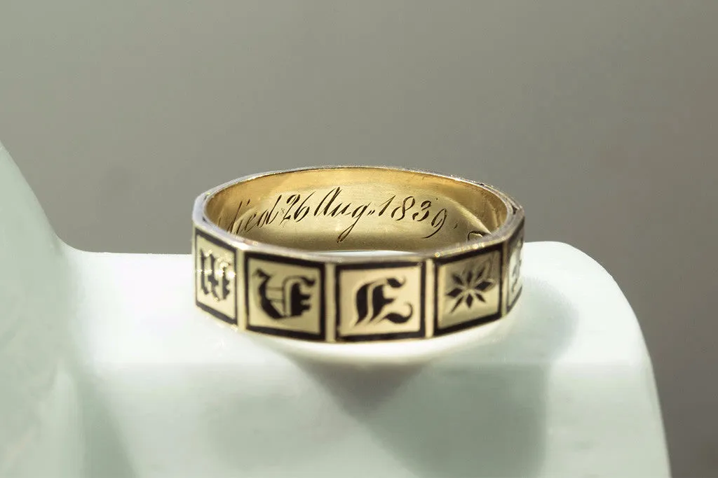 'In Memory Of' Black Enamel and Gold Band