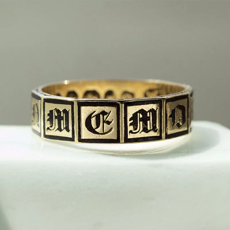 'In Memory Of' Black Enamel and Gold Band