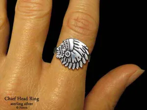 Indian Chief Head Ring Sterling Silver
