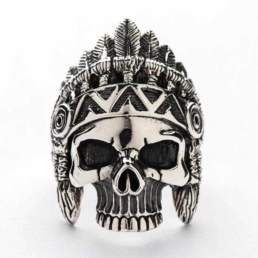 Indian Chief Skull Sterling Silver Biker Ring
