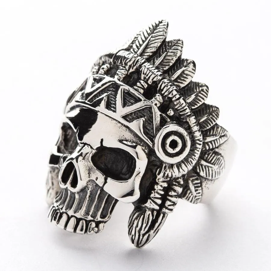 Indian Chief Skull Sterling Silver Biker Ring