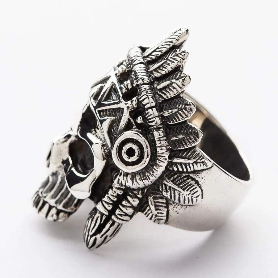 Indian Chief Skull Sterling Silver Biker Ring