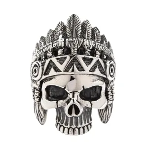 Indian Chief Skull Sterling Silver Biker Ring