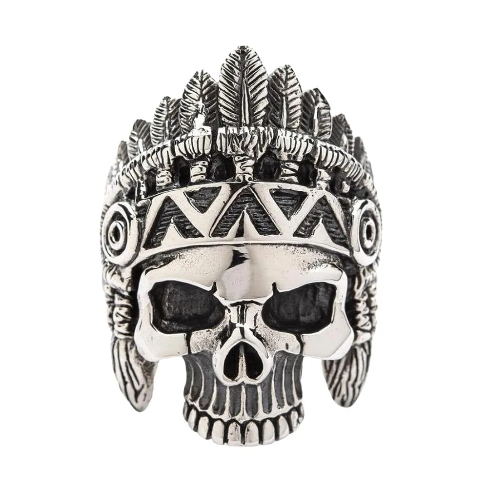 Indian Chief Skull Sterling Silver Biker Ring