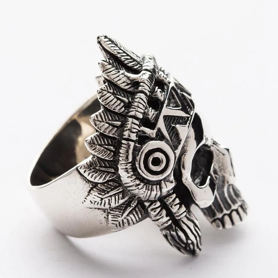 Indian Chief Skull Sterling Silver Biker Ring