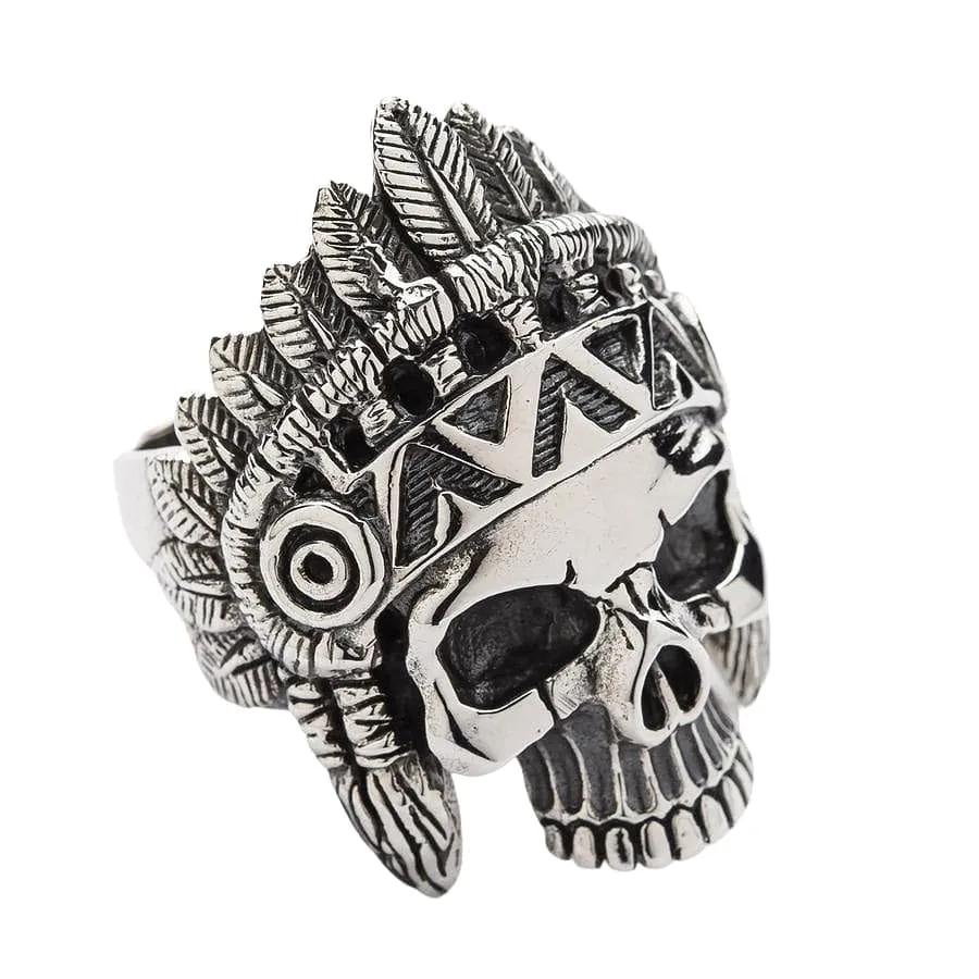 Indian Chief Skull Sterling Silver Biker Ring
