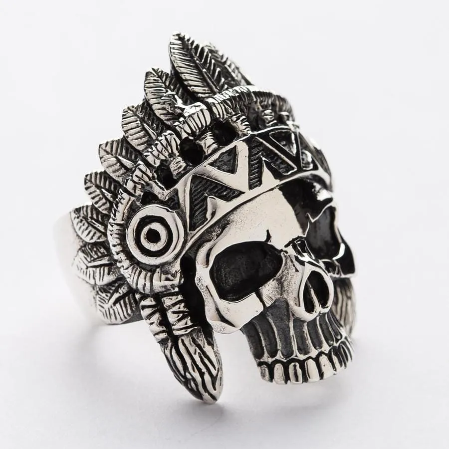 Indian Chief Skull Sterling Silver Biker Ring