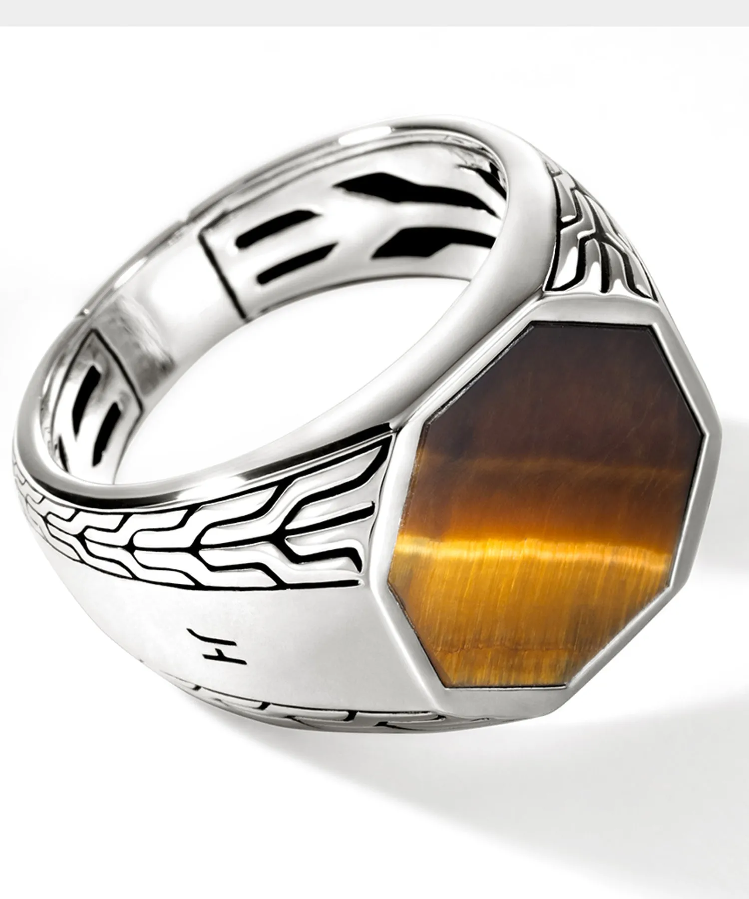 John Hardy Sterling Silver Octagon Signet Ring with Tiger Eye