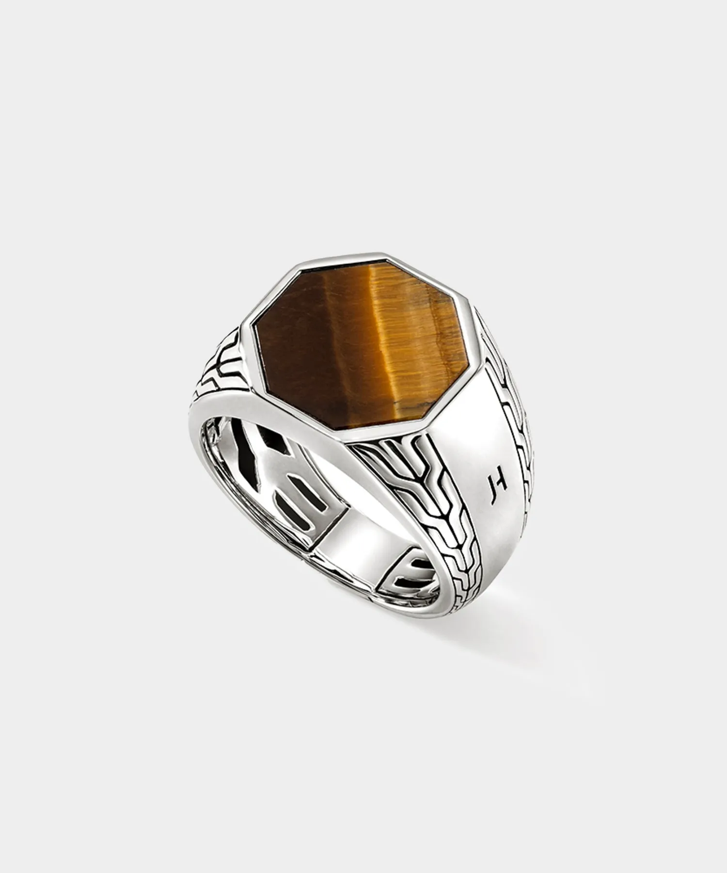 John Hardy Sterling Silver Octagon Signet Ring with Tiger Eye