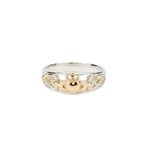 Keith Jack Sterling Silver and 10K Yellow Gold Claddagh Ring (Small)