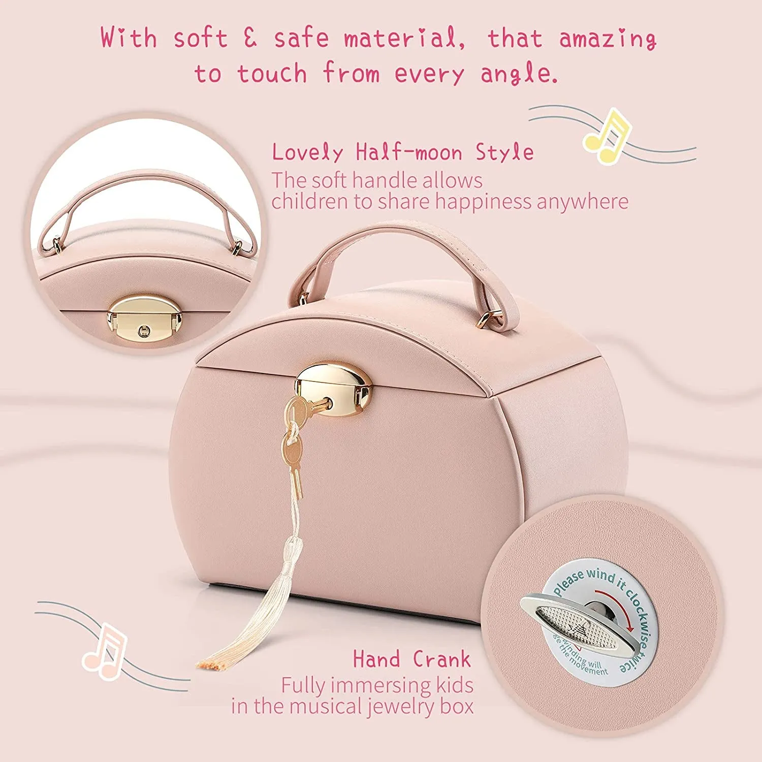 Kids Musical Jewelry Box with Ballerina and Stickers for Girls Kids - Pink