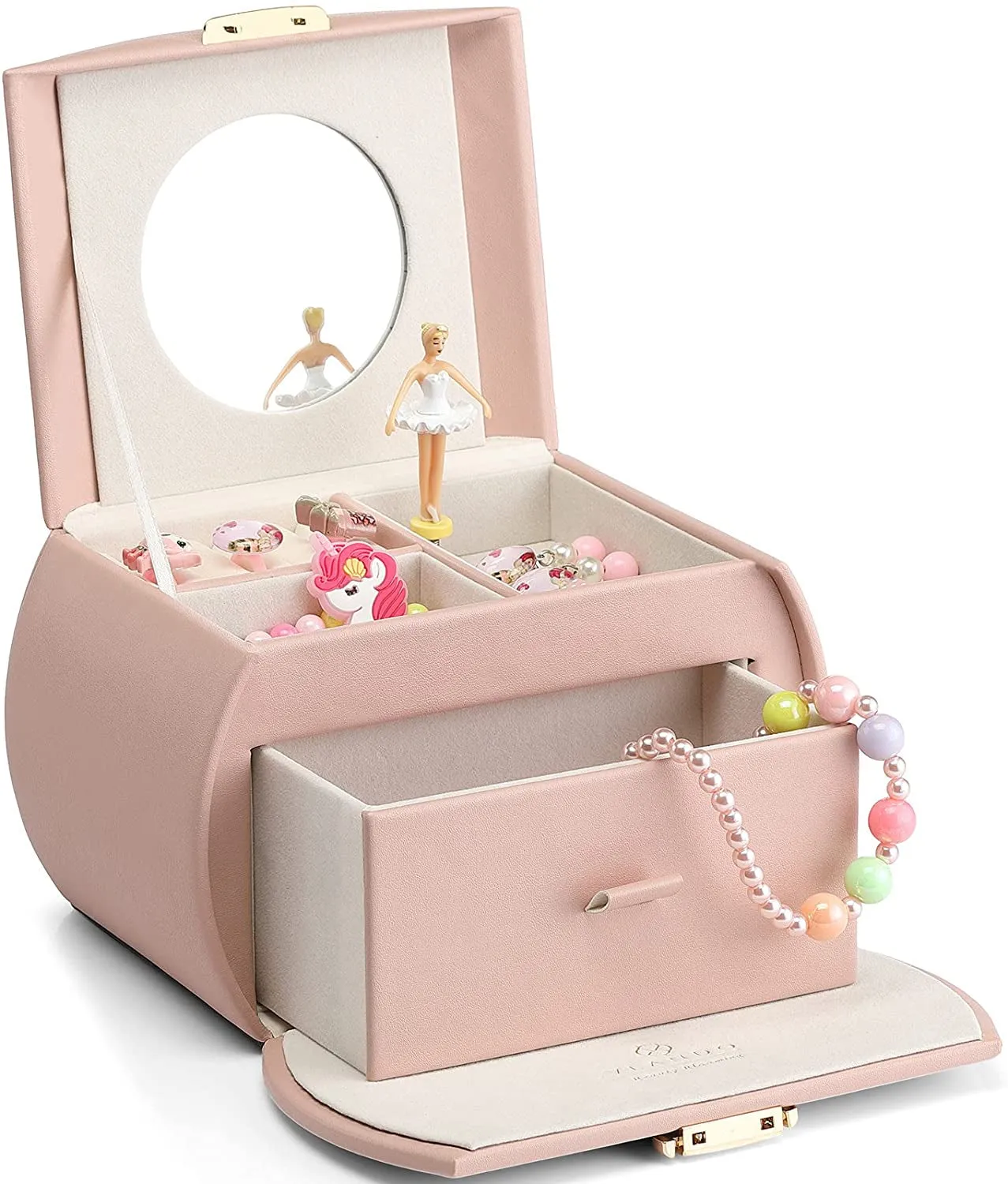 Kids Musical Jewelry Box with Ballerina and Stickers for Girls Kids - Pink