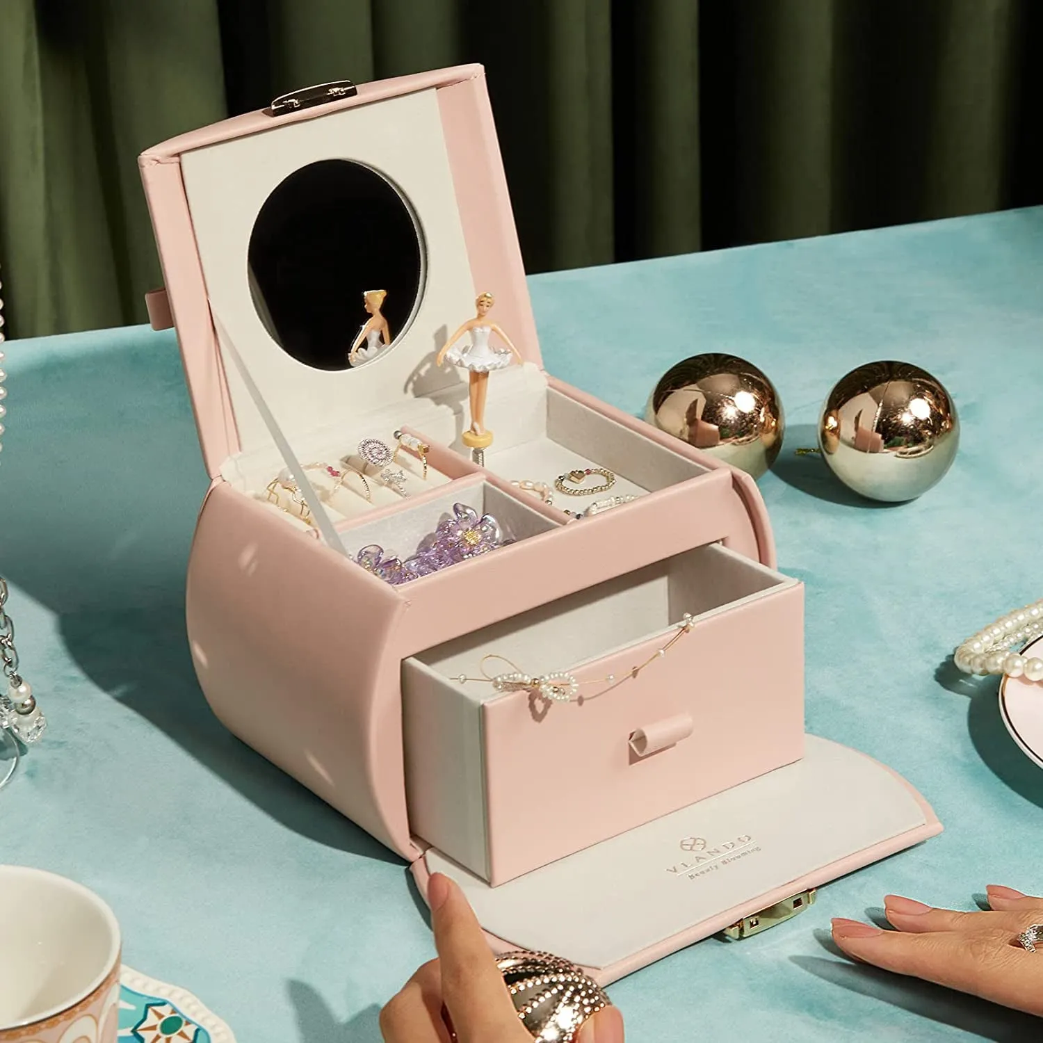 Kids Musical Jewelry Box with Ballerina and Stickers for Girls Kids - Pink