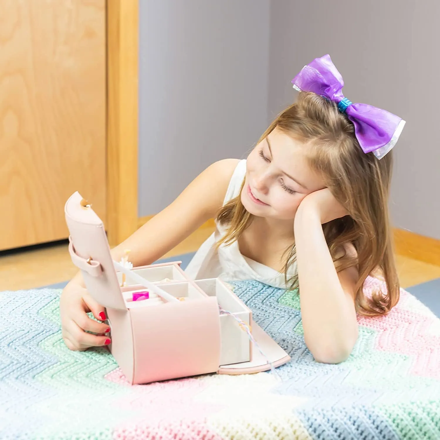 Kids Musical Jewelry Box with Ballerina and Stickers for Girls Kids - Pink