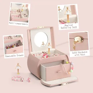 Kids Musical Jewelry Box with Ballerina and Stickers for Girls Kids - Pink