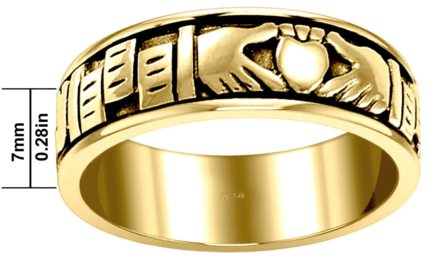 Ladies 10K or 14K Gold Irish Celtic Claddagh Wedding Spinner Ring Band