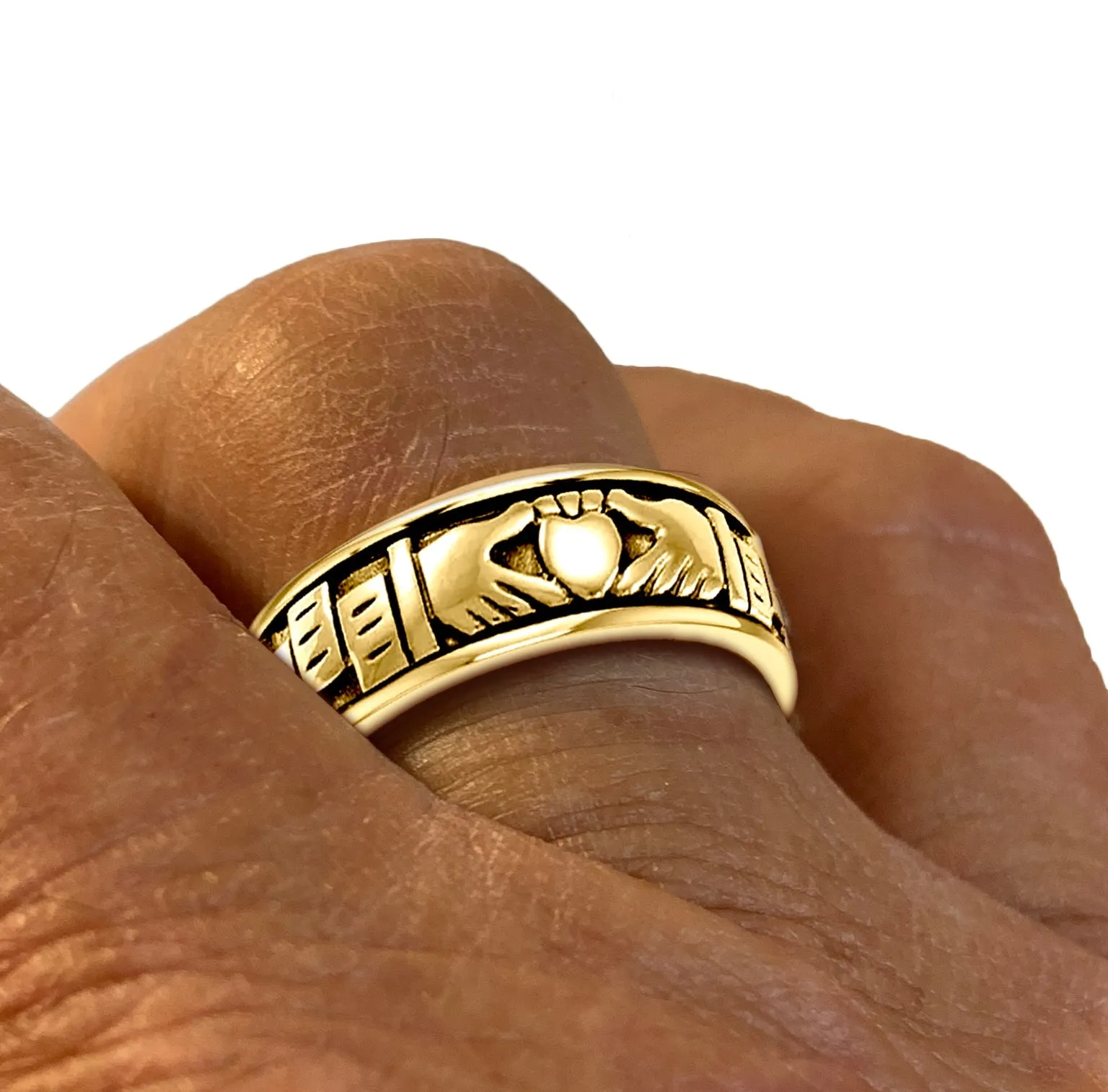 Ladies 10K or 14K Gold Irish Celtic Claddagh Wedding Spinner Ring Band
