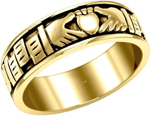 Ladies 10K or 14K Gold Irish Celtic Claddagh Wedding Spinner Ring Band