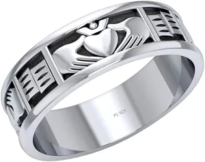 Ladies 925 Sterling Silver Irish Celtic Claddagh Ring Band