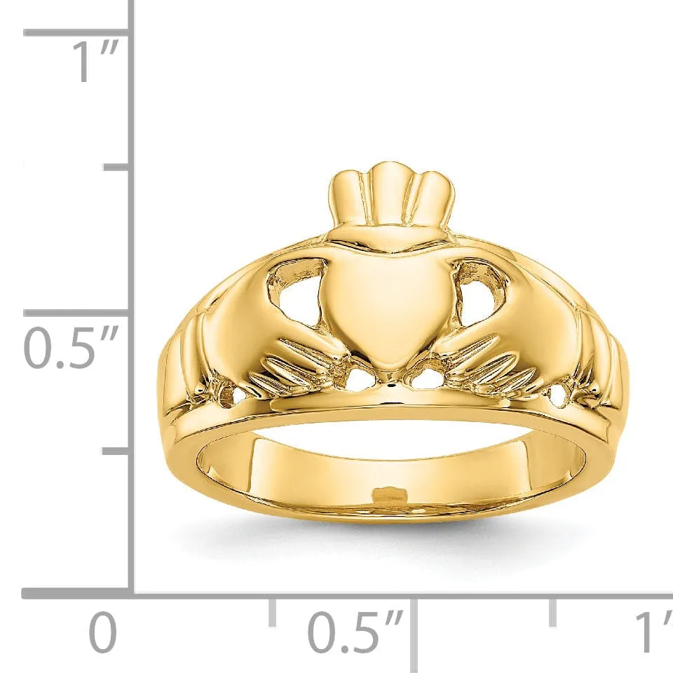 Ladies polished 14kt yellow gold claddagh ring