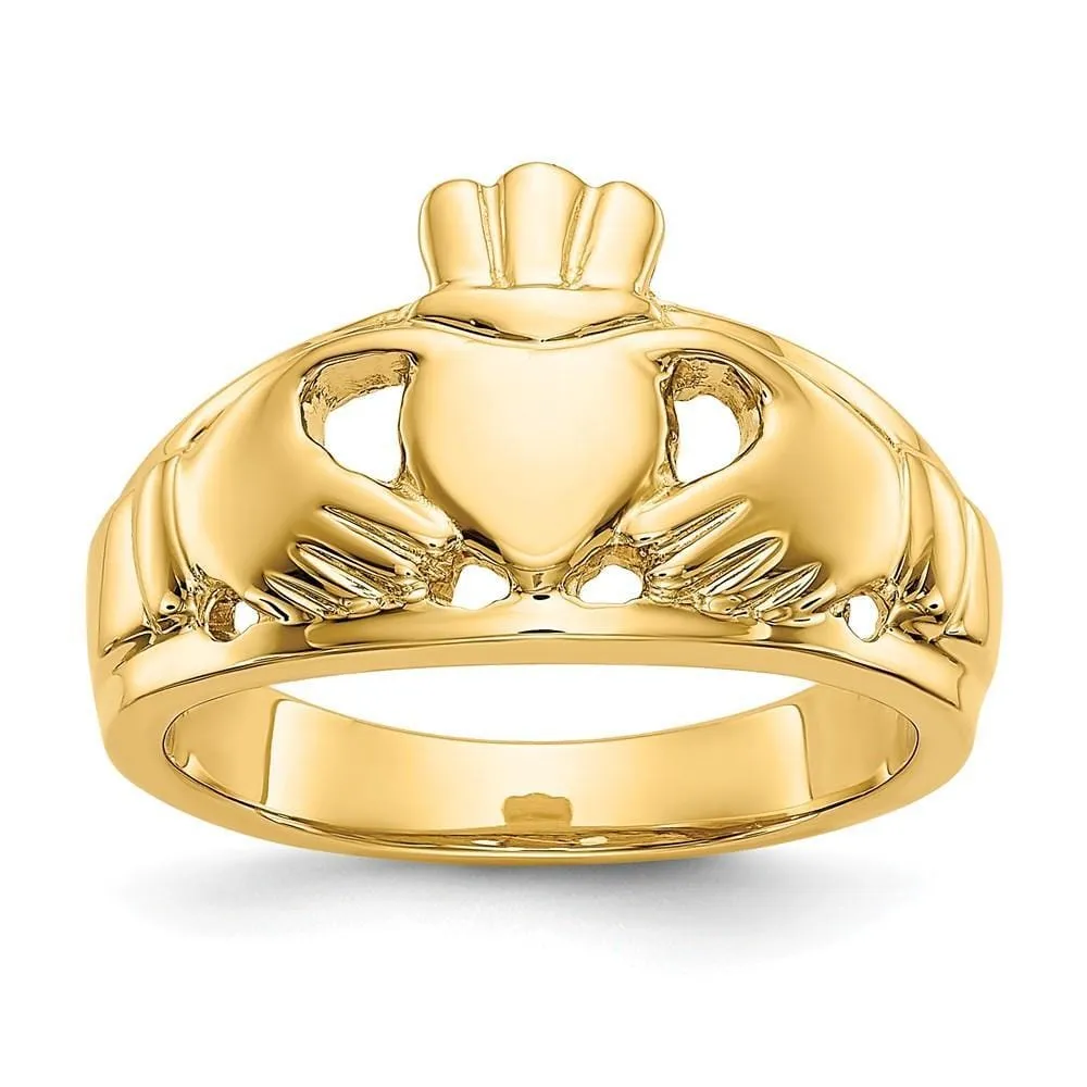 Ladies polished 14kt yellow gold claddagh ring