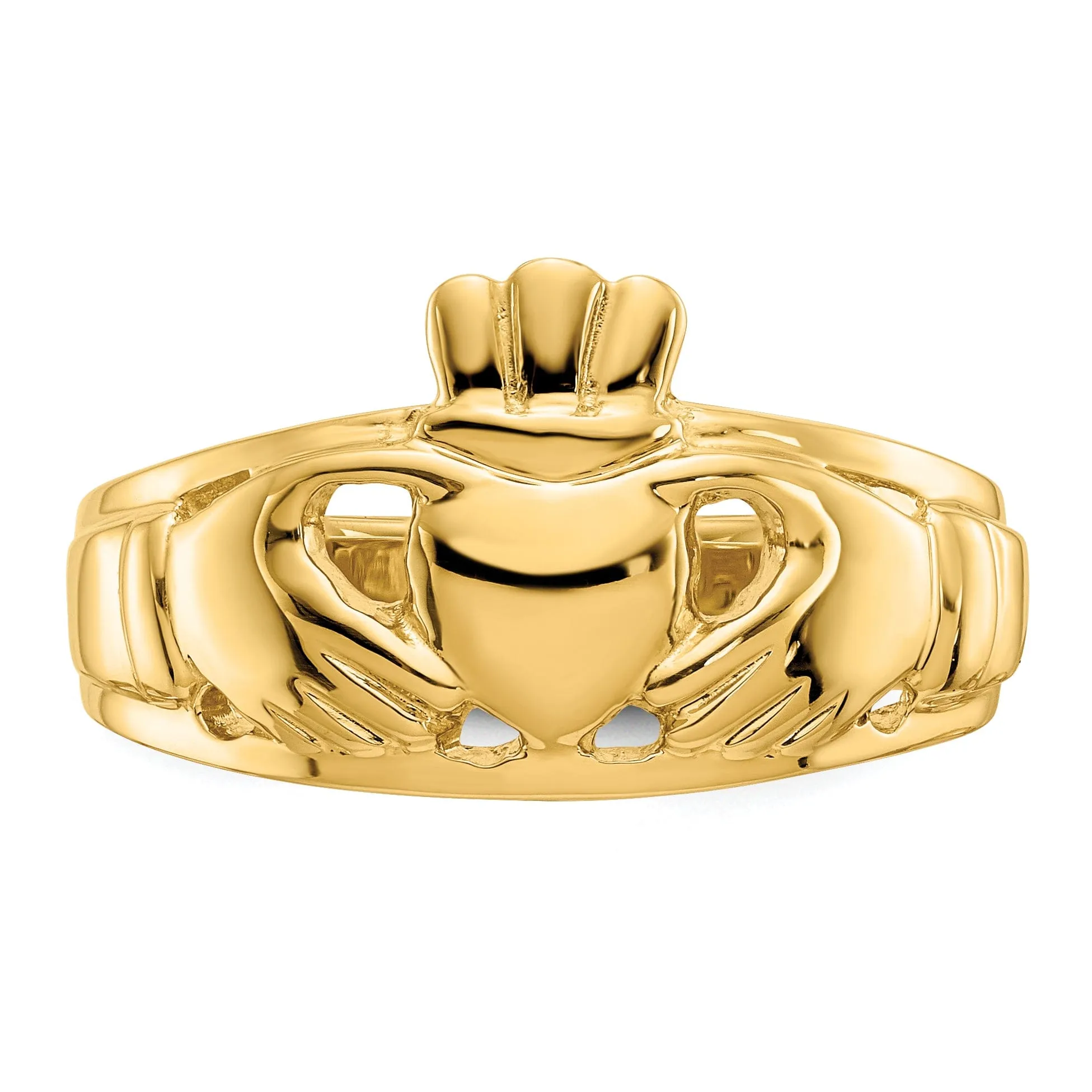 Ladies polished 14kt yellow gold claddagh ring