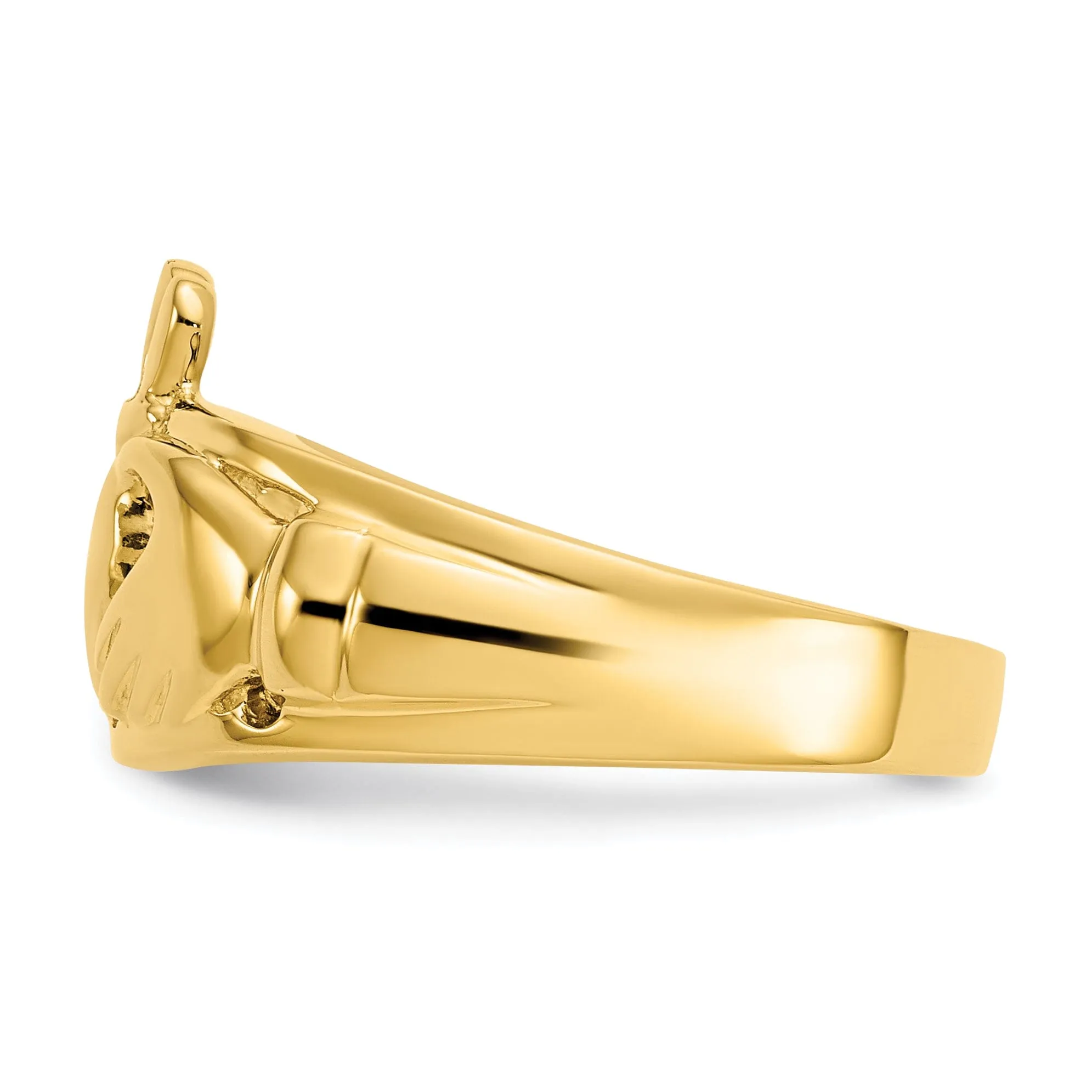 Ladies polished 14kt yellow gold claddagh ring
