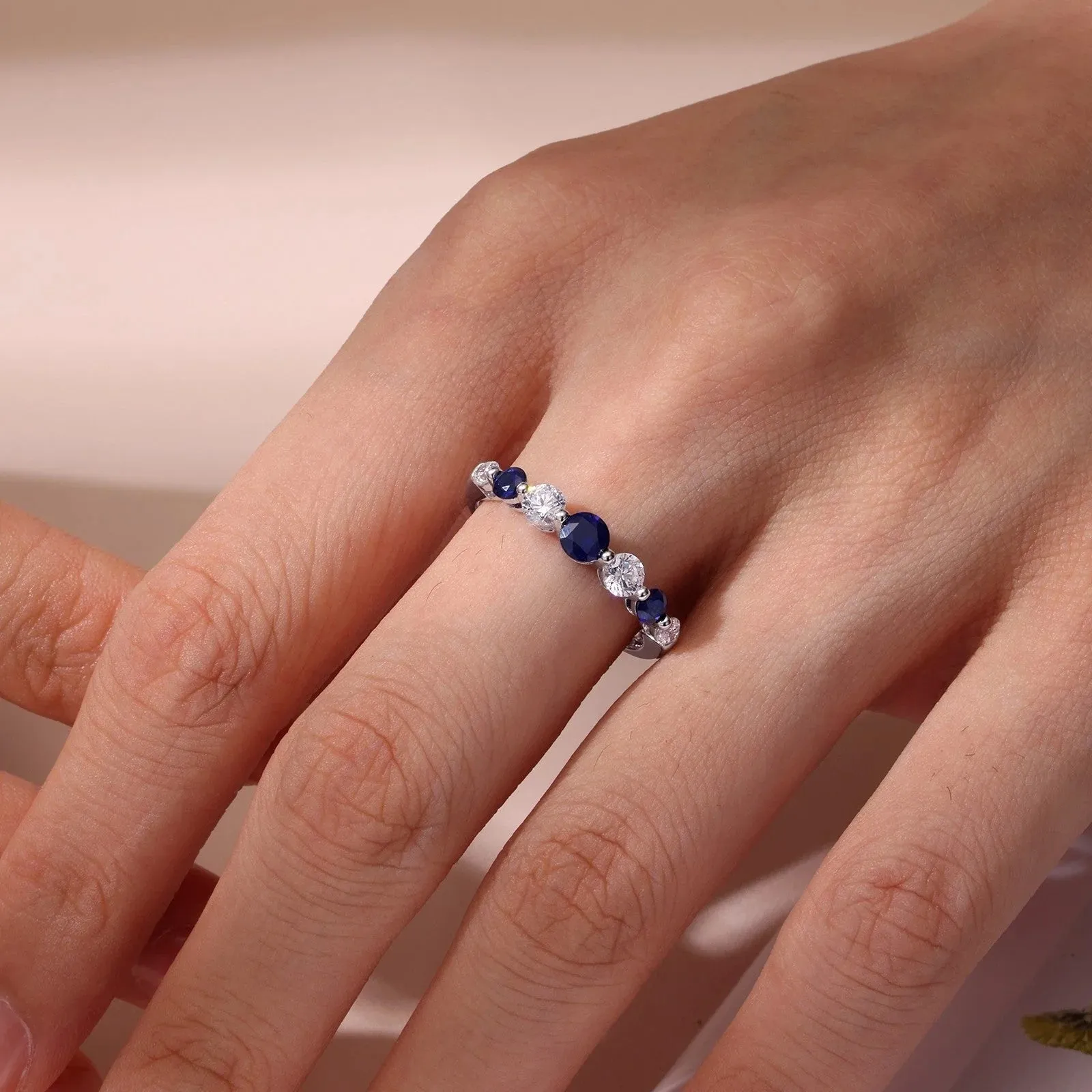 Lafonn Sterling Silver Platinum Plated Simulated Diamonds and Lab Grown Sapphires Half Eternity Band