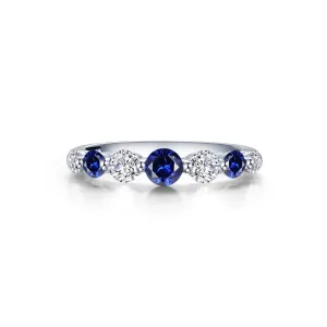 Lafonn Sterling Silver Platinum Plated Simulated Diamonds and Lab Grown Sapphires Half Eternity Band