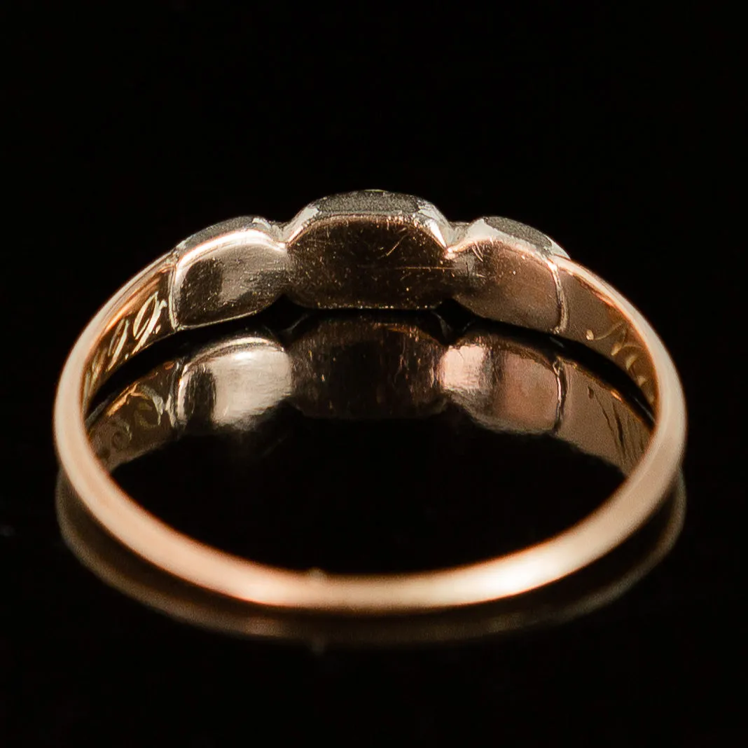 Late Georgian Trilogy Ring - Rose Cut Diamonds in 14k Gold   Sterling Silver c.1822