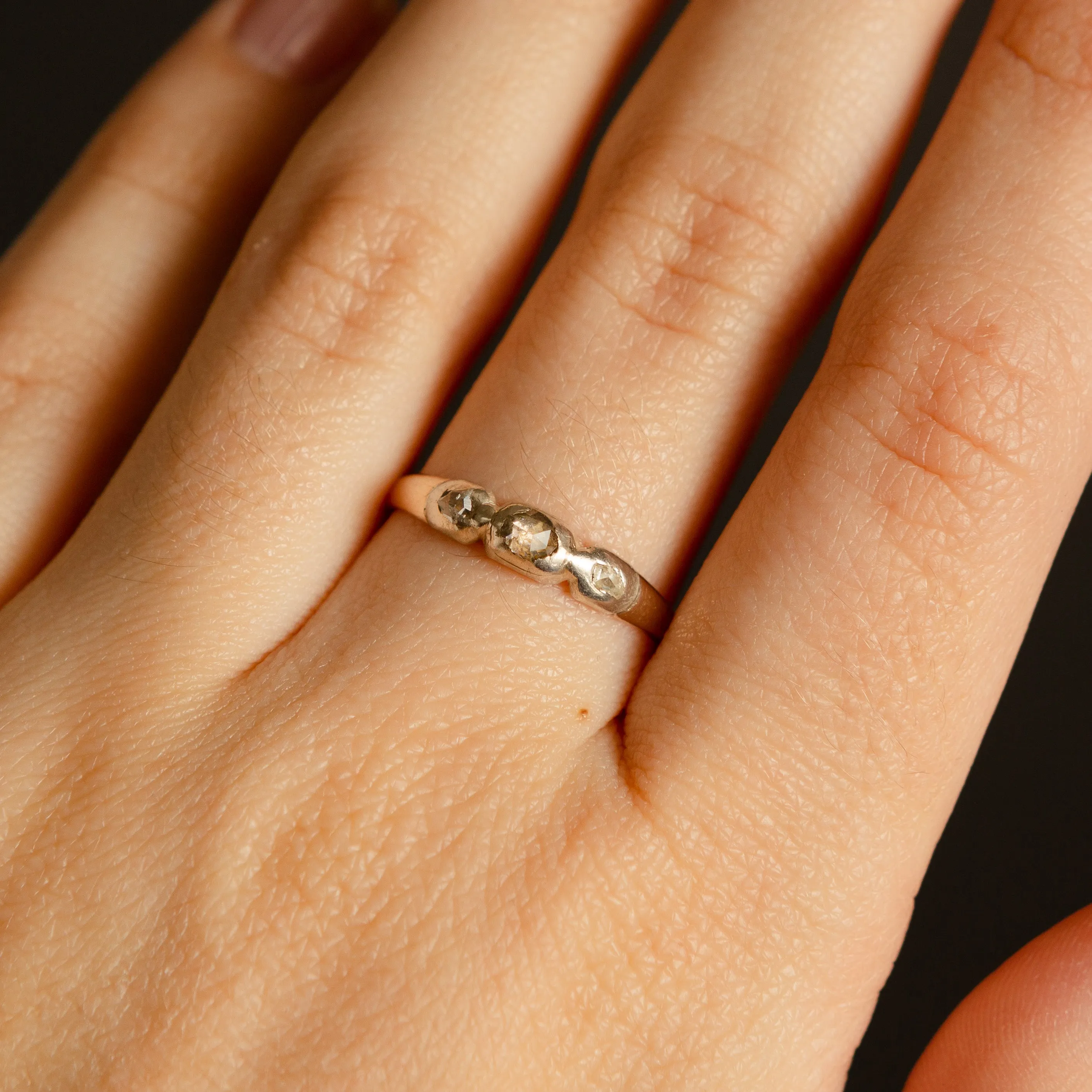 Late Georgian Trilogy Ring - Rose Cut Diamonds in 14k Gold   Sterling Silver c.1822