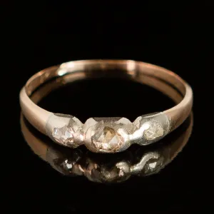 Late Georgian Trilogy Ring - Rose Cut Diamonds in 14k Gold   Sterling Silver c.1822