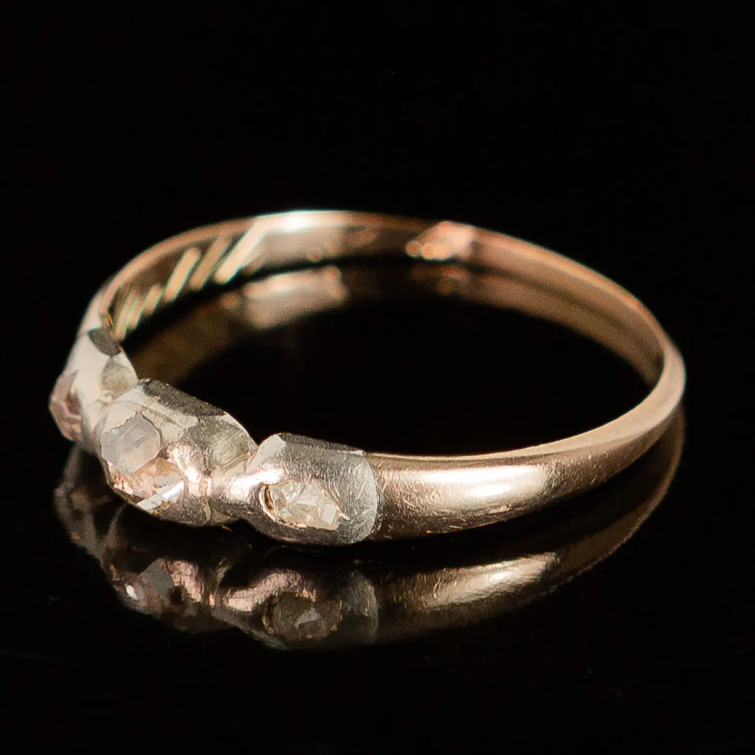 Late Georgian Trilogy Ring - Rose Cut Diamonds in 14k Gold   Sterling Silver c.1822