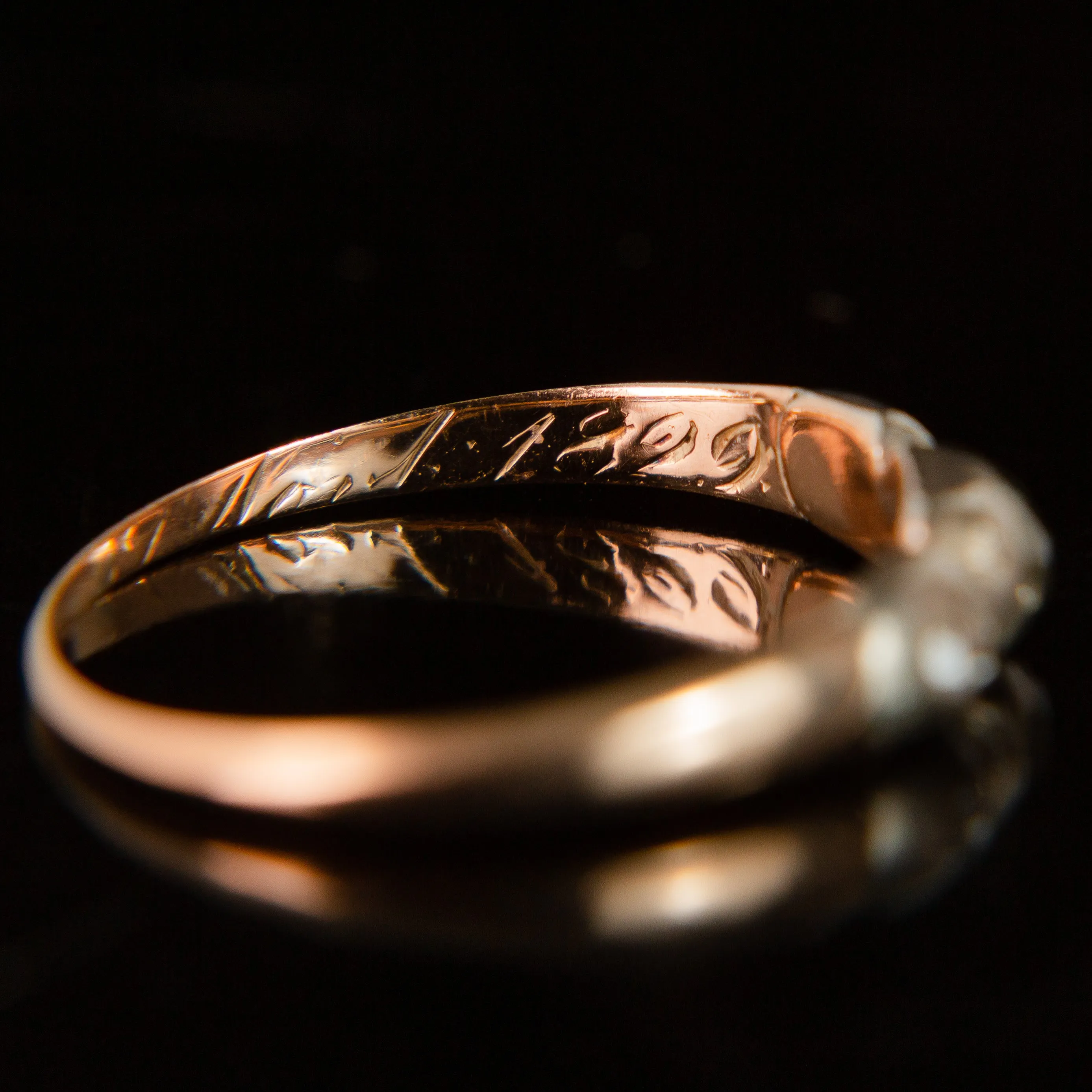 Late Georgian Trilogy Ring - Rose Cut Diamonds in 14k Gold   Sterling Silver c.1822