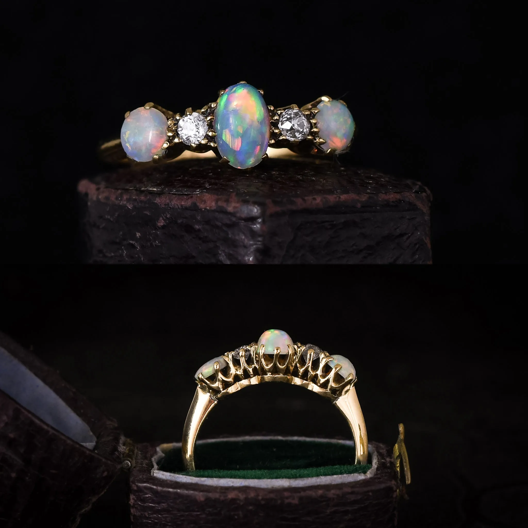 Late Victorian Opal & Diamond 5-Stone Ring
