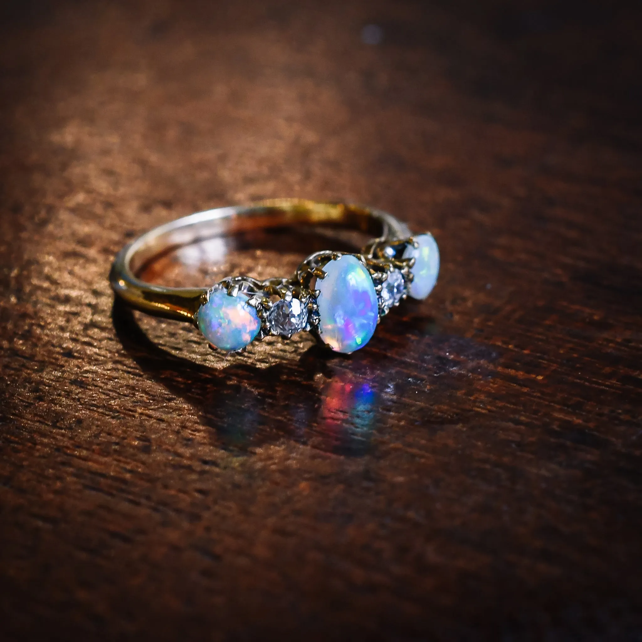 Late Victorian Opal & Diamond 5-Stone Ring